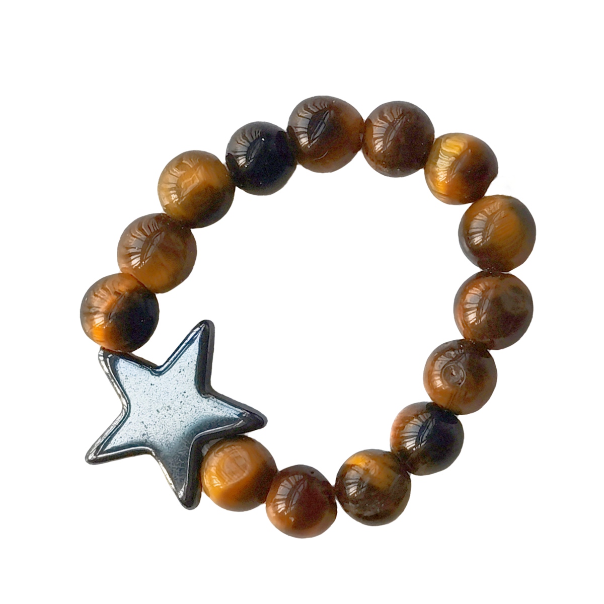 Natural Stone 4MM Round Beads Hematite Stars Stretch Rings SR0169B