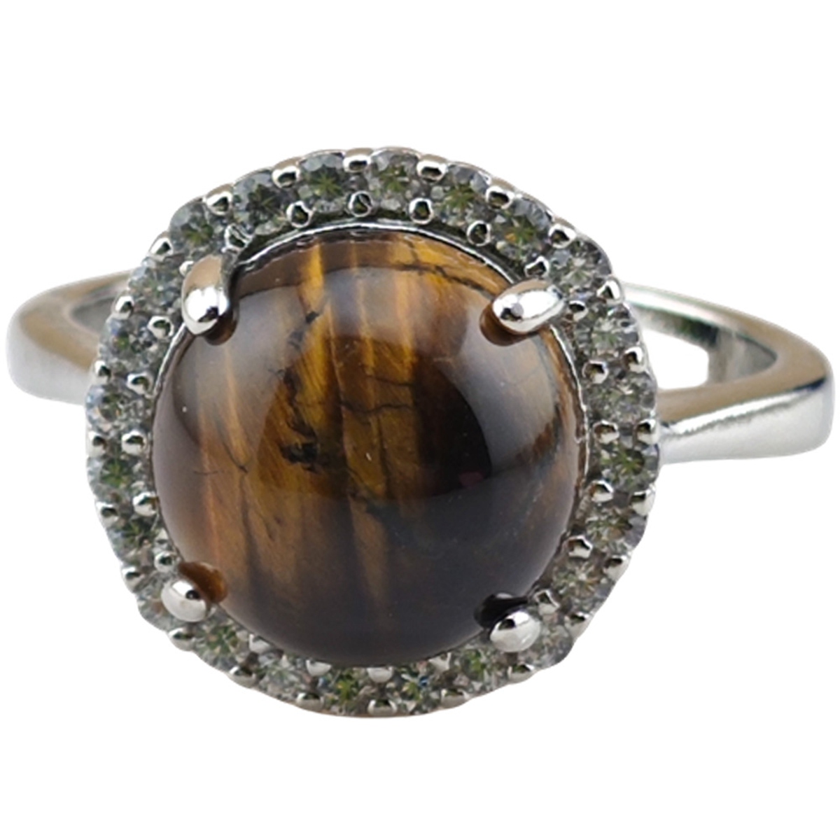 Silver Stone Rings for Women Girl Adjustable 10MM Gemstone Cabochons CZ Rhinestone Rings SR0179S