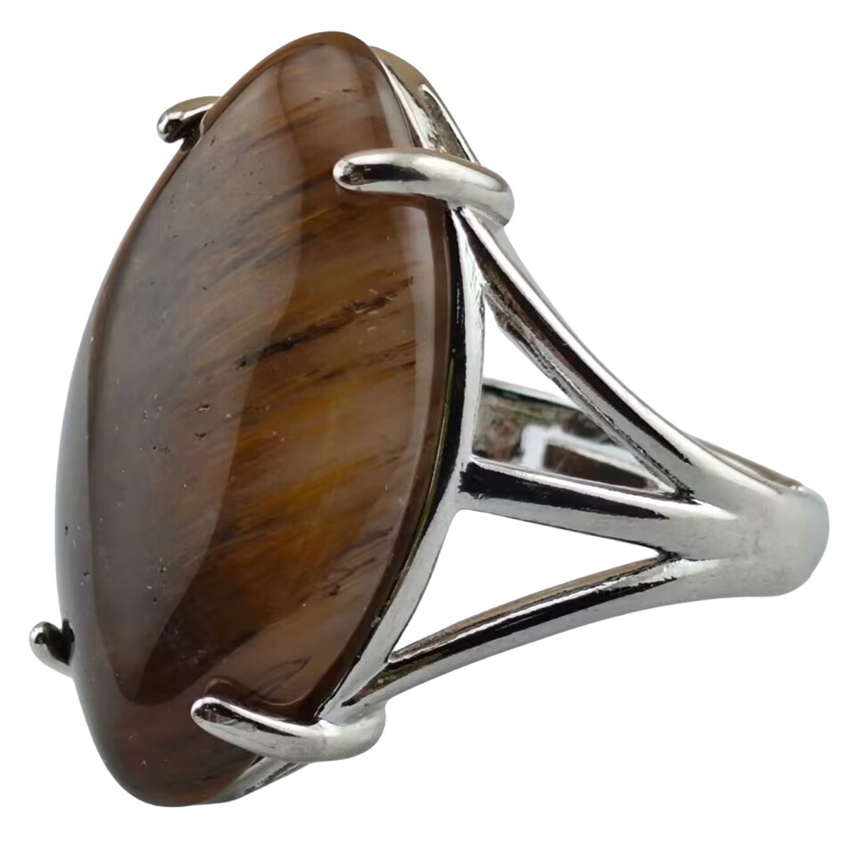 Silver Stone Rings for Women Men Adjustable 15X25MM Horse Eye Gemstone CAB SR0184S