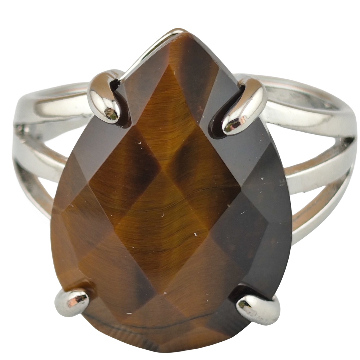 Silver Stone Rings for Women Men Adjustable 13x18MM Faceted Teardrop Gemstone Cabochons SR0187S