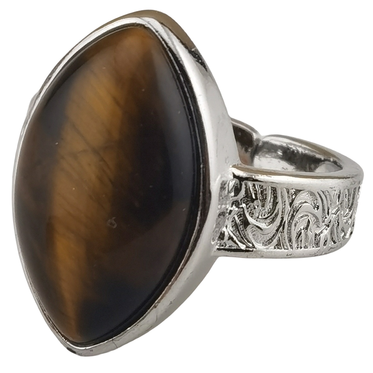 Women Silver Stone Rings Adjustable with 12x20MM Horse Eye Gemstone CAB SR0191S