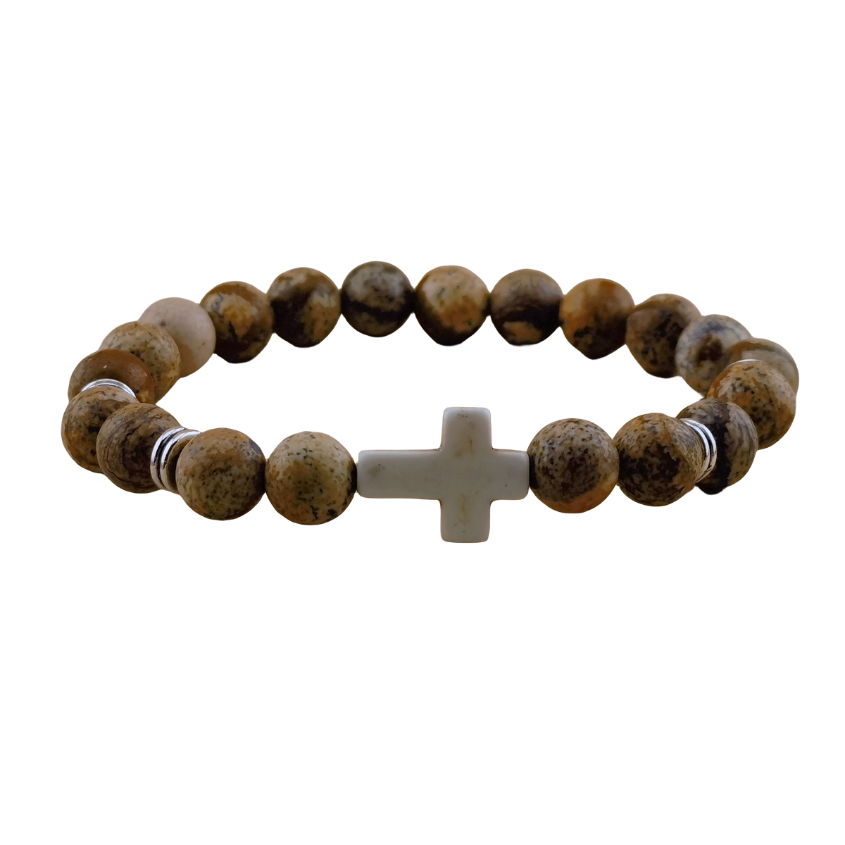 Natural Gemstone Cross Stretch Bracelets for Women Men 8MM Semi Preicous Stone Beads