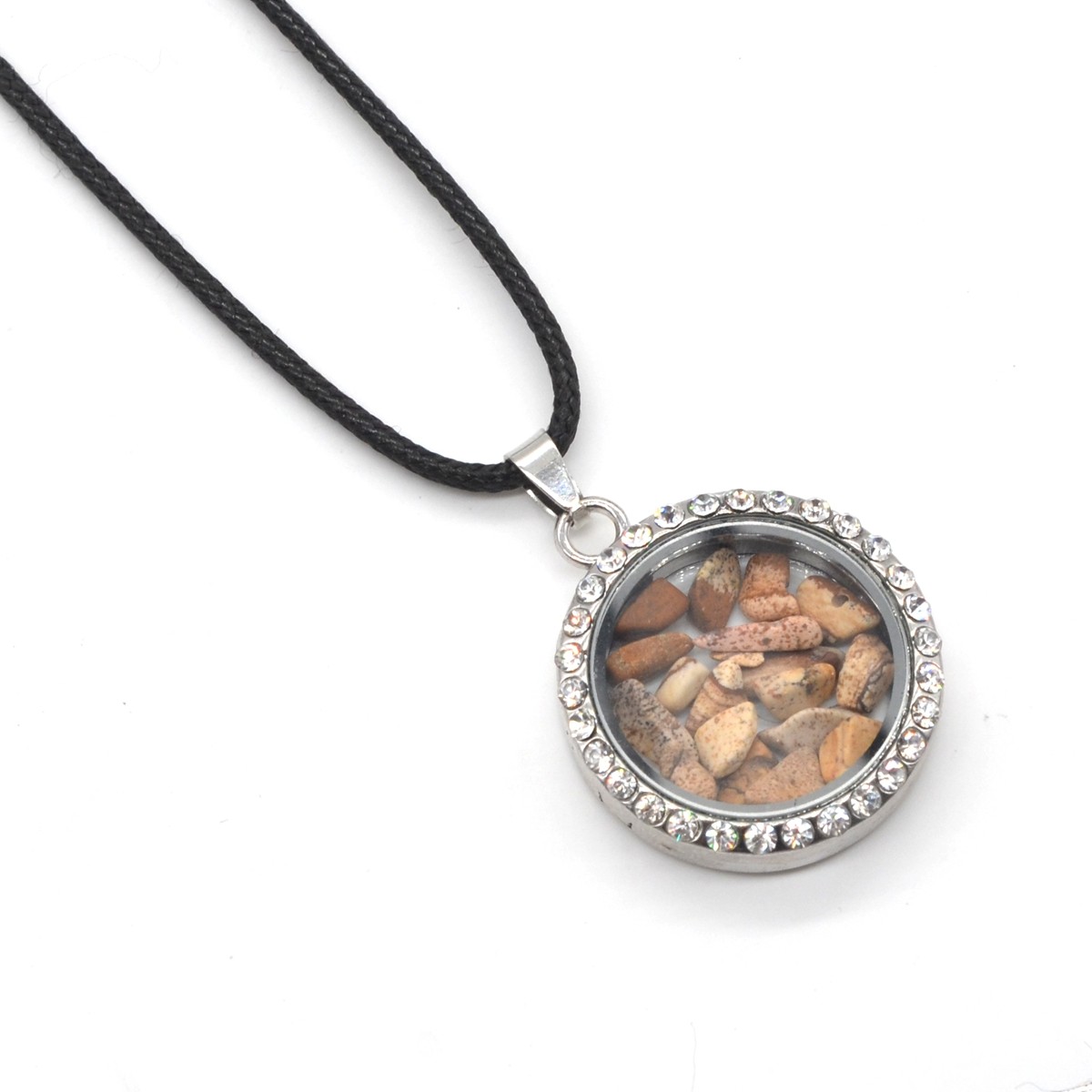 Natural Raw Gemstone 30MM Living Floating Memory Glass Locket Pendant Necklace 24" Chain