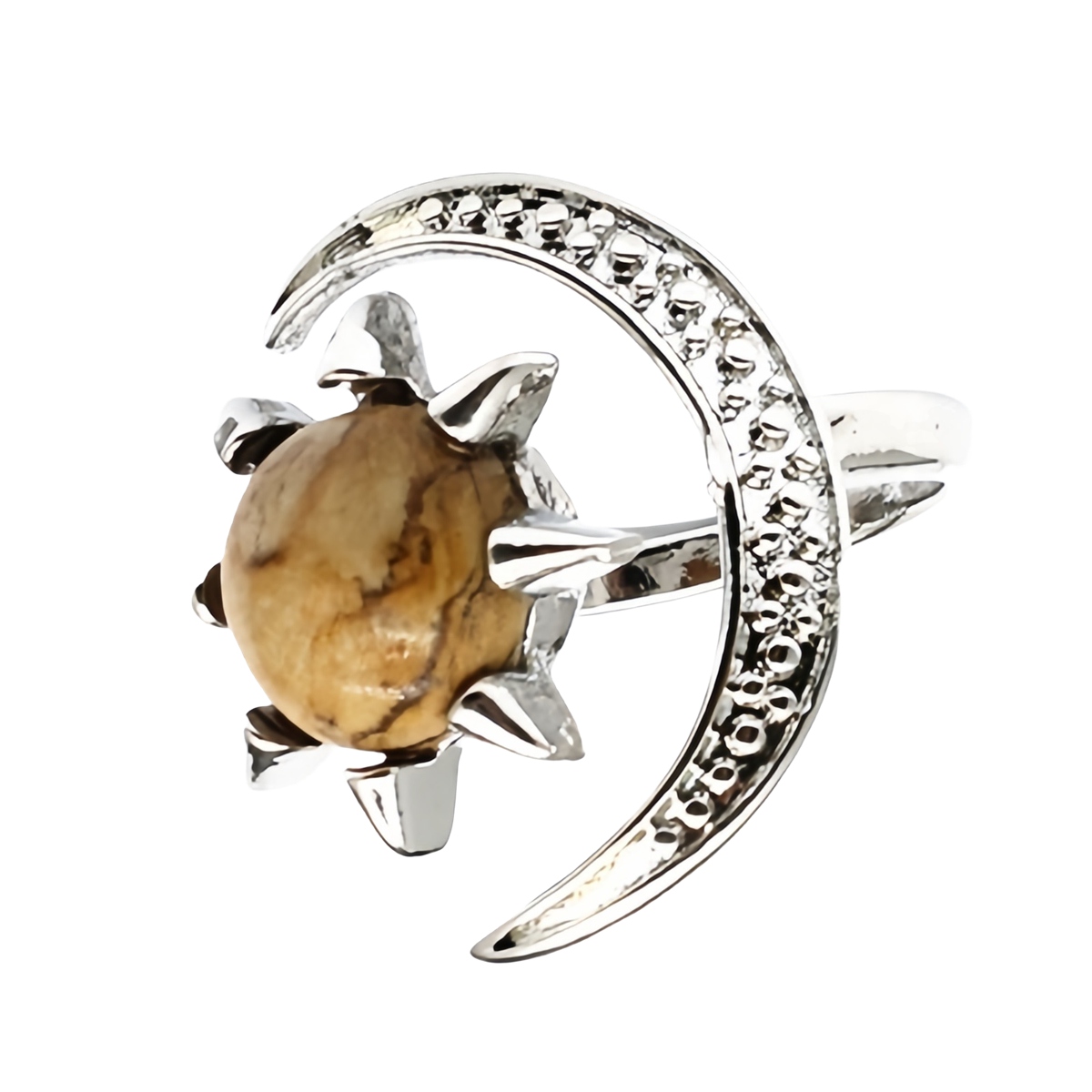 Moon Stone Rings for Women Men Adjustable Healing Crystal Ring Copper Plated White Gold Horse Eye Gemstone  SR0132S