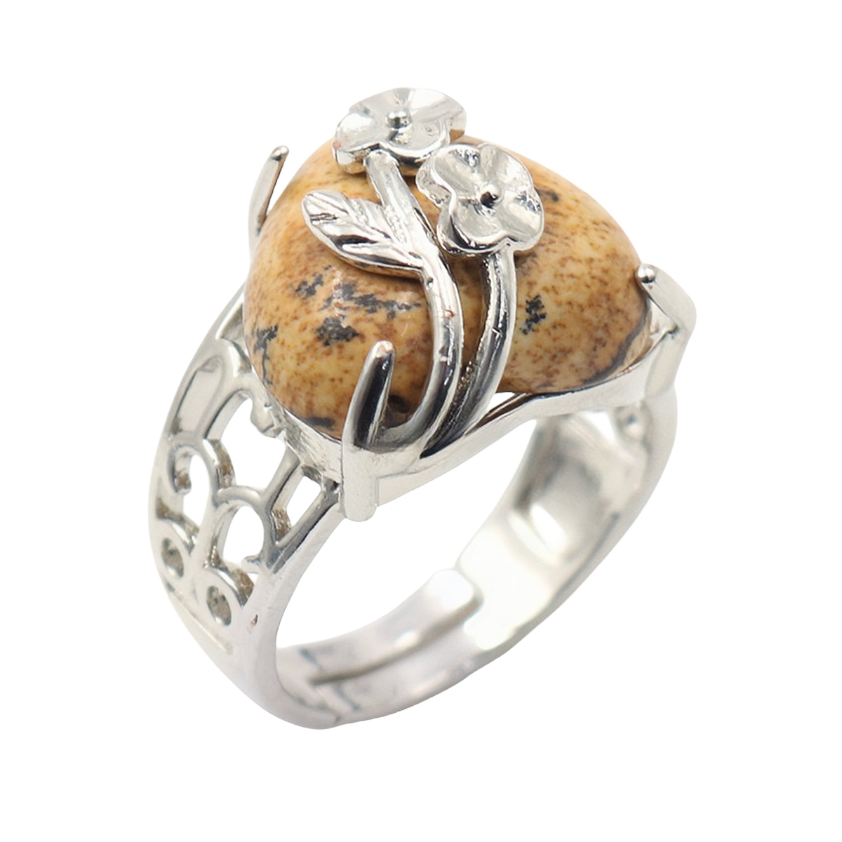 Silver 16MM Heart Stone Rings for Women Men Adjustable  SR0140S
