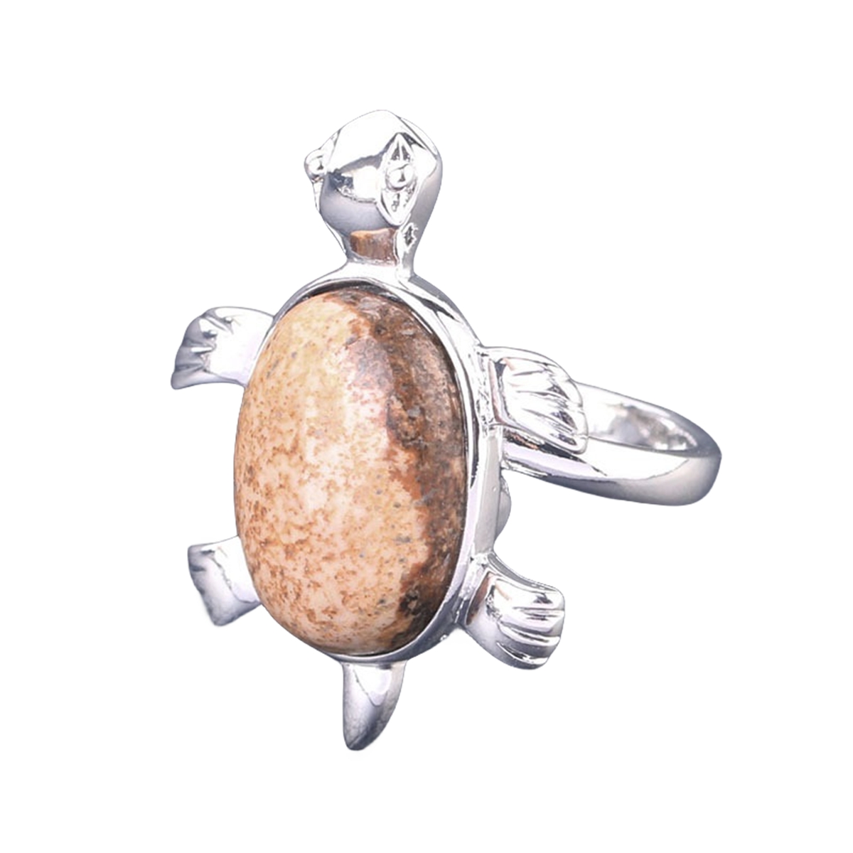Silver Turtle & Tortoise Stone Rings for Women Men Adjustable  SR0148S