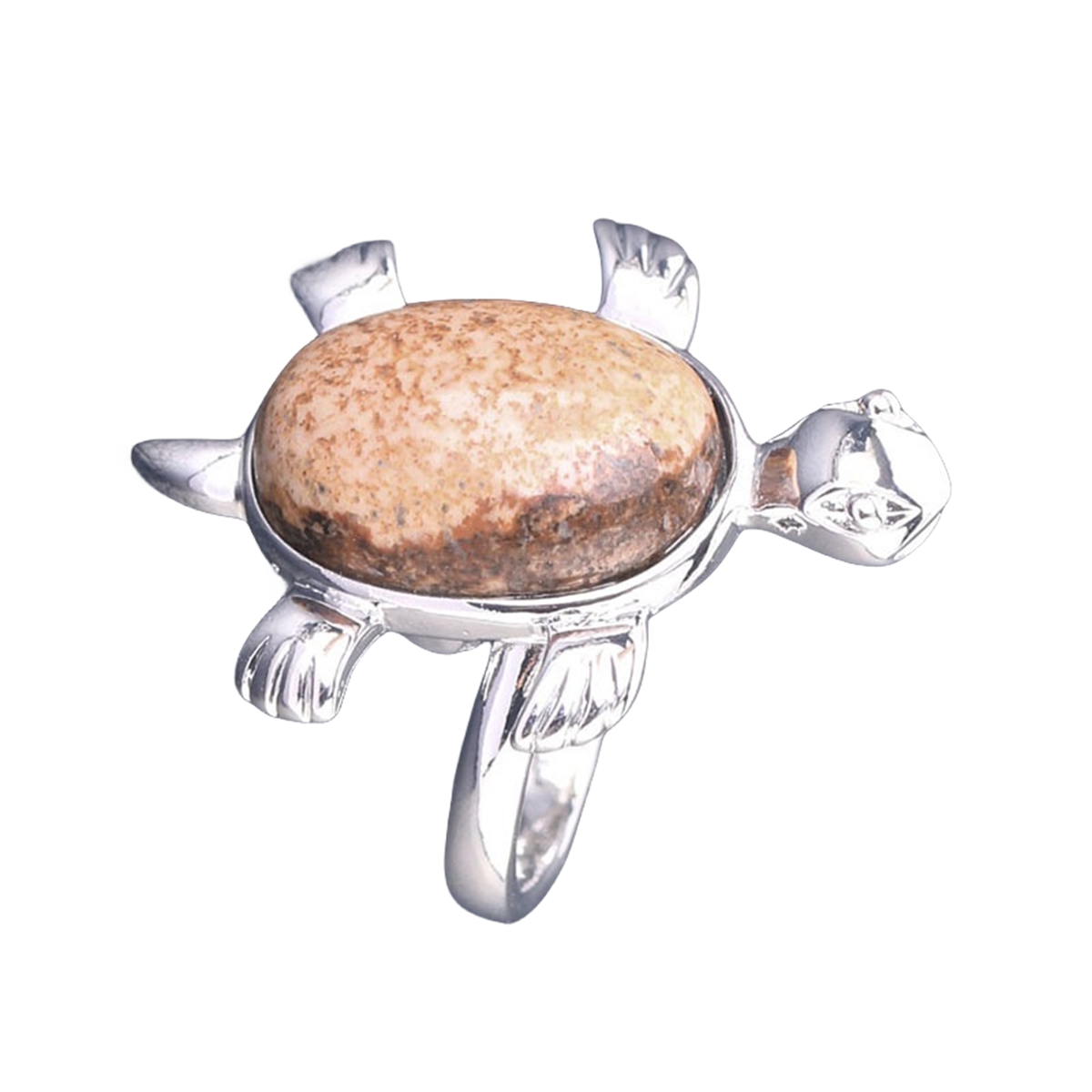 Silver Turtle & Tortoise Stone Rings for Women Men Adjustable  SR0148S