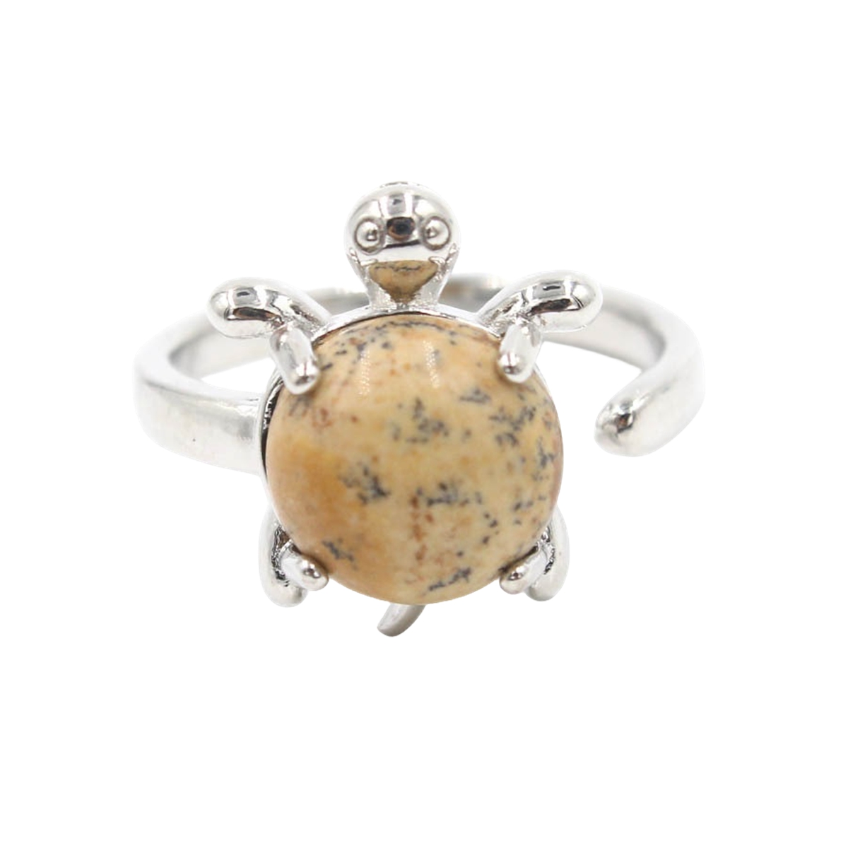 Silver Turtle & Tortoise Stone Rings for Women Men Adjustable SR0149S 10MM Gemstone CAB
