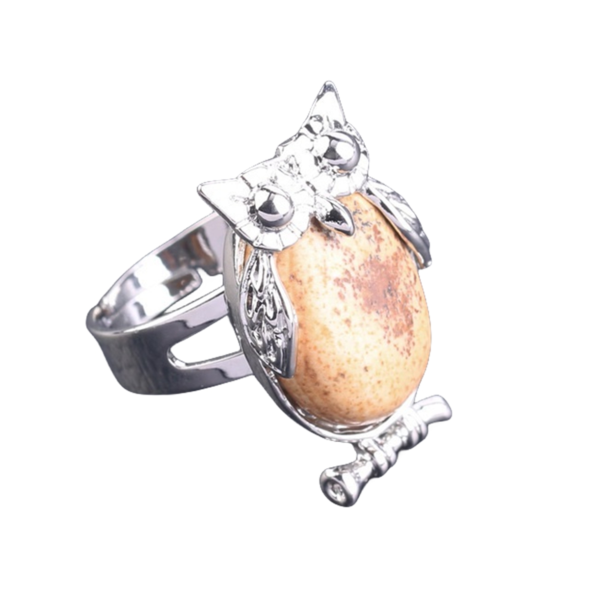 Silver Owl Stone Rings for Women Men Adjustable SR0151S