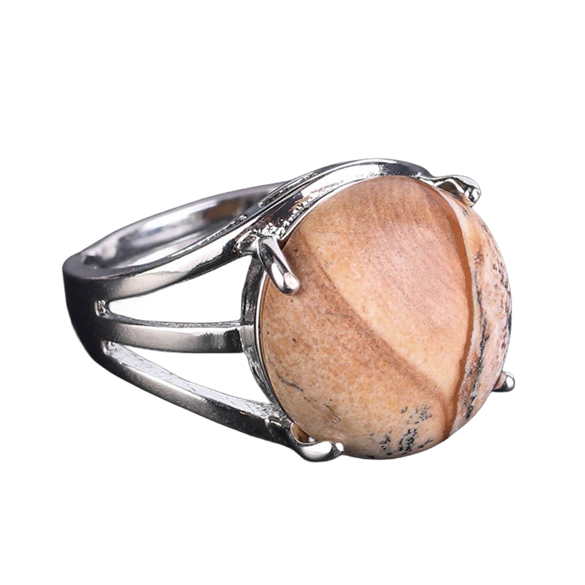 Silver 16MM CAB Stone Rings for Women Men Adjustable SR0152S