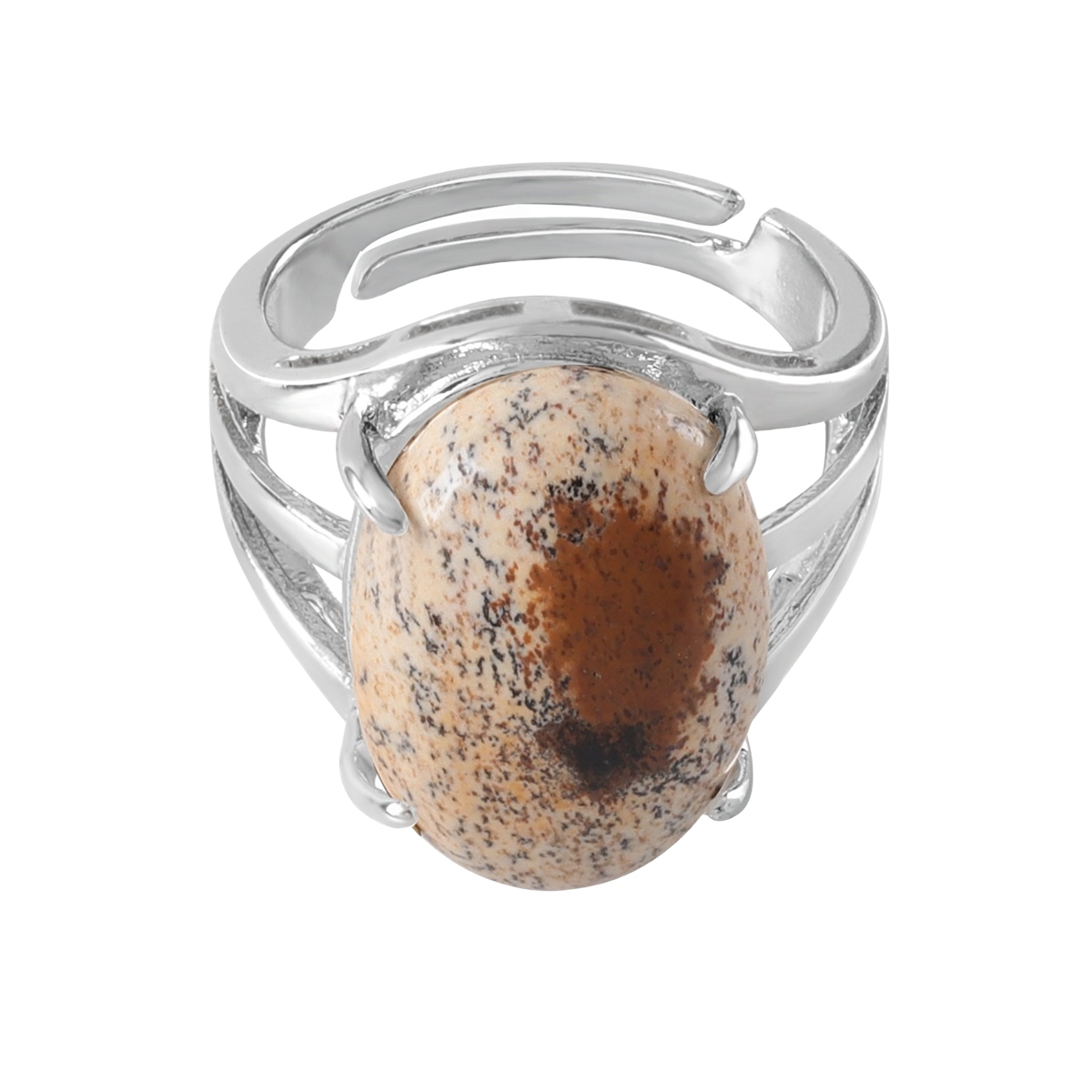 Silver Stone Rings for Women Men Adjustable  SR0154S 13X18MM Gemstone CAB