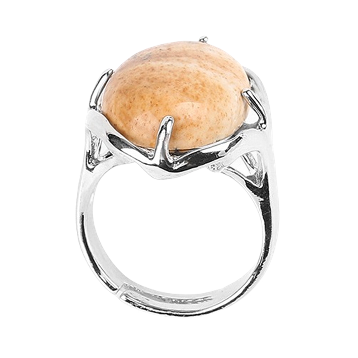 Silver Stone Rings for Women Men Adjustable 18x25MM Oval Gemstone CAB SR0156S 