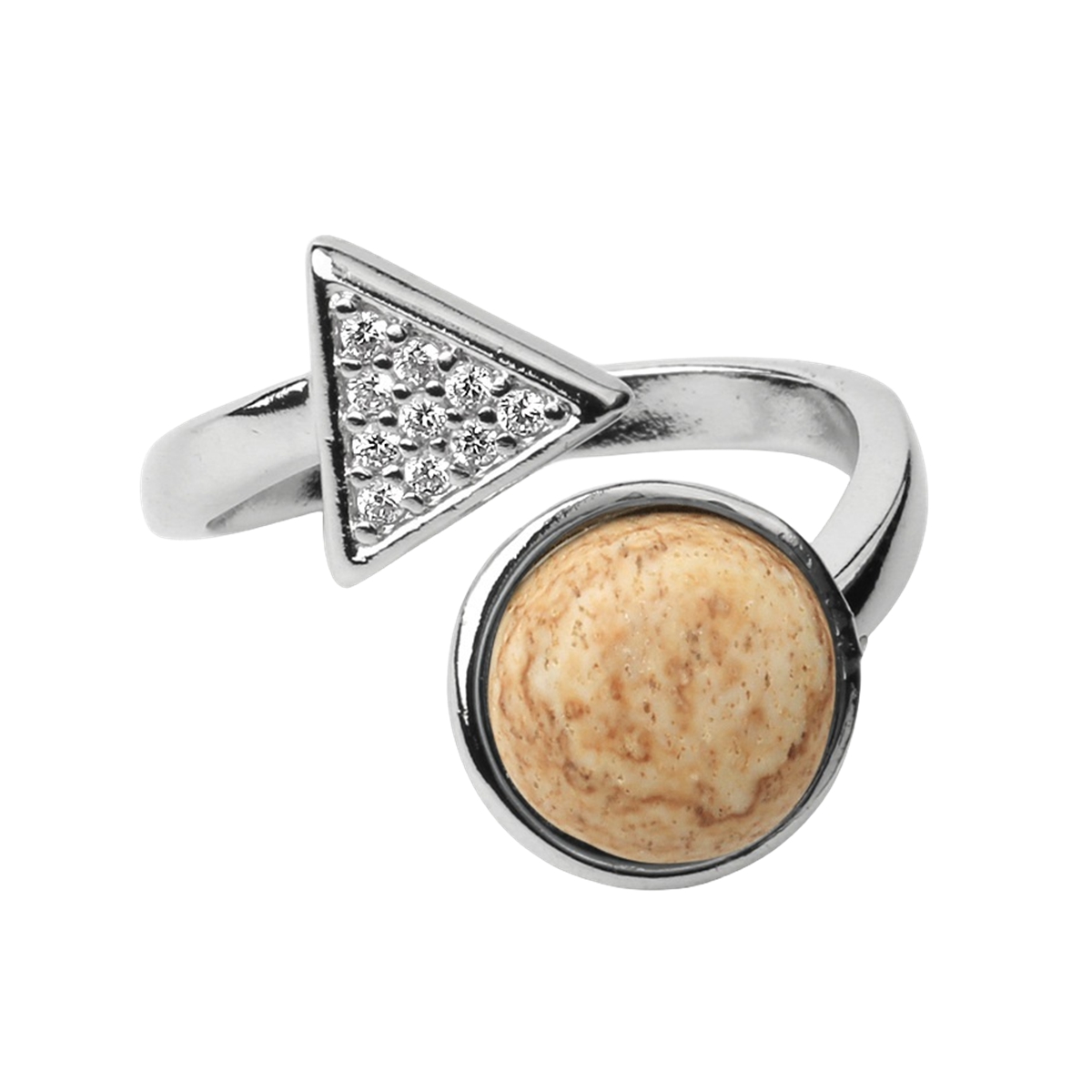 Natural Stone Triangle Rings 10MM Round Shaped Gemstone Jewelry For Women Anniversary Birthday Wedding Gift SR0159S