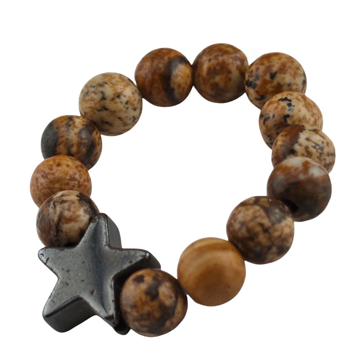 Natural Stone 4MM Round Beads Hematite Stars Stretch Rings SR0169B