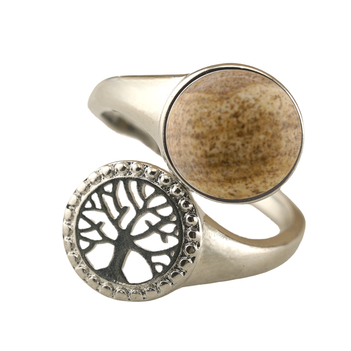 Silver Life of Tree Stone Rings for Women Men Adjustable 10MM Round Gemstone CAB SR0171S