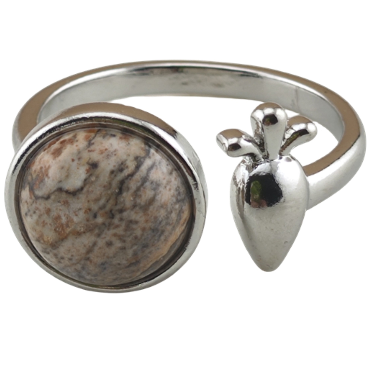 Silver Carrot Stone Rings for Women Men Adjustable 10MM Round Gemstone CAB SR0173S