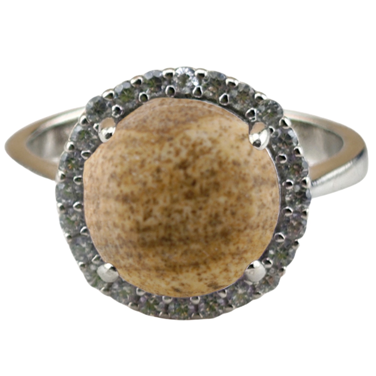 Silver Stone Rings for Women Girl Adjustable 10MM Gemstone Cabochons CZ Rhinestone Rings SR0179S