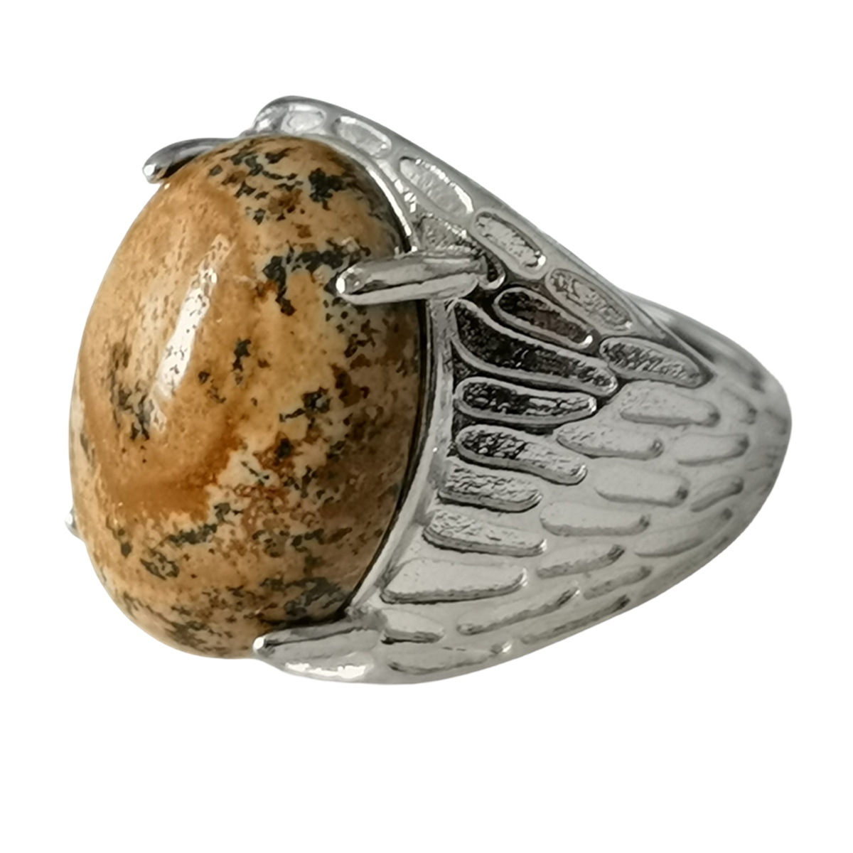 Silver Stone Rings for Women Men Adjustable 13x18MM Oval Gemstone CAB SR0183S