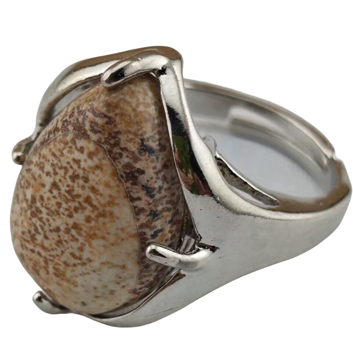 Silver Stone Rings for Women Men Adjustable 13x18MM Teardrop Gemstone Cabochons SR0186S