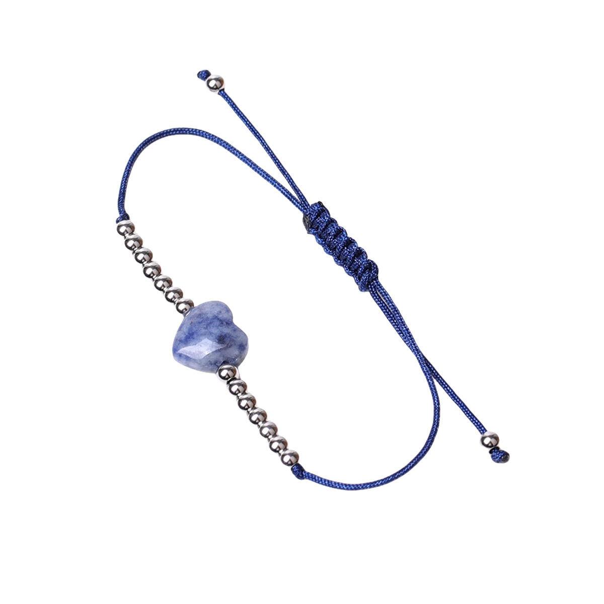 Healing Chakra Heart Stone Bracelet Silver beads Adjustable Jewelry for Women