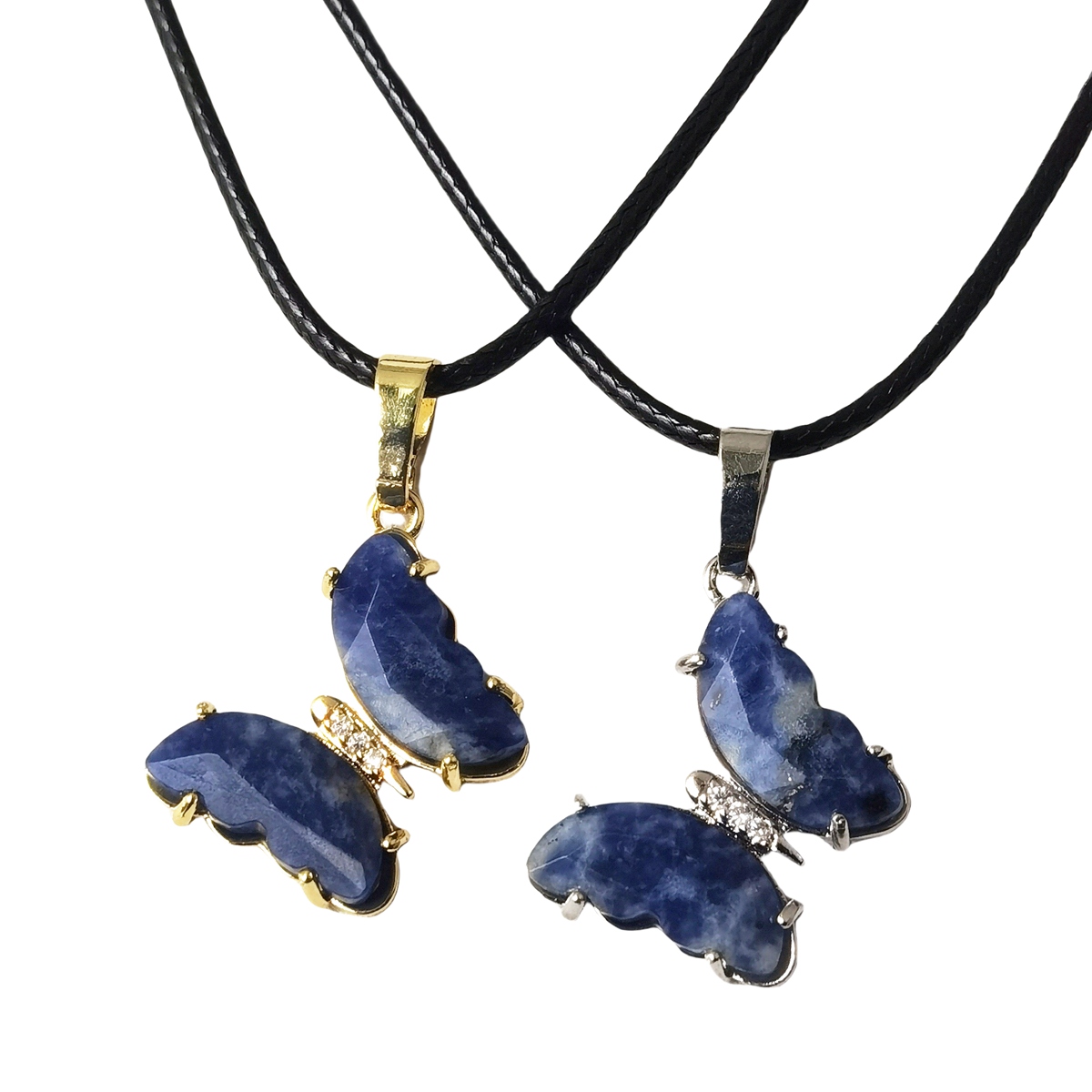 Natural Gemstone Butterfly Pendant Necklace with 45cm Black Cord SN1630-45F01