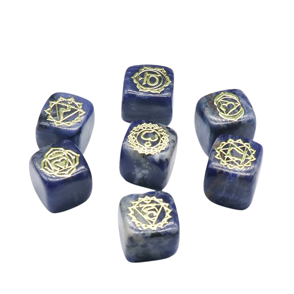 7PCS Healing Crystals Chakra Stones Set Gold Symbol Gemstones Polished Cube Square Stone Reiki meditation Wicca Power Balancing Crystal