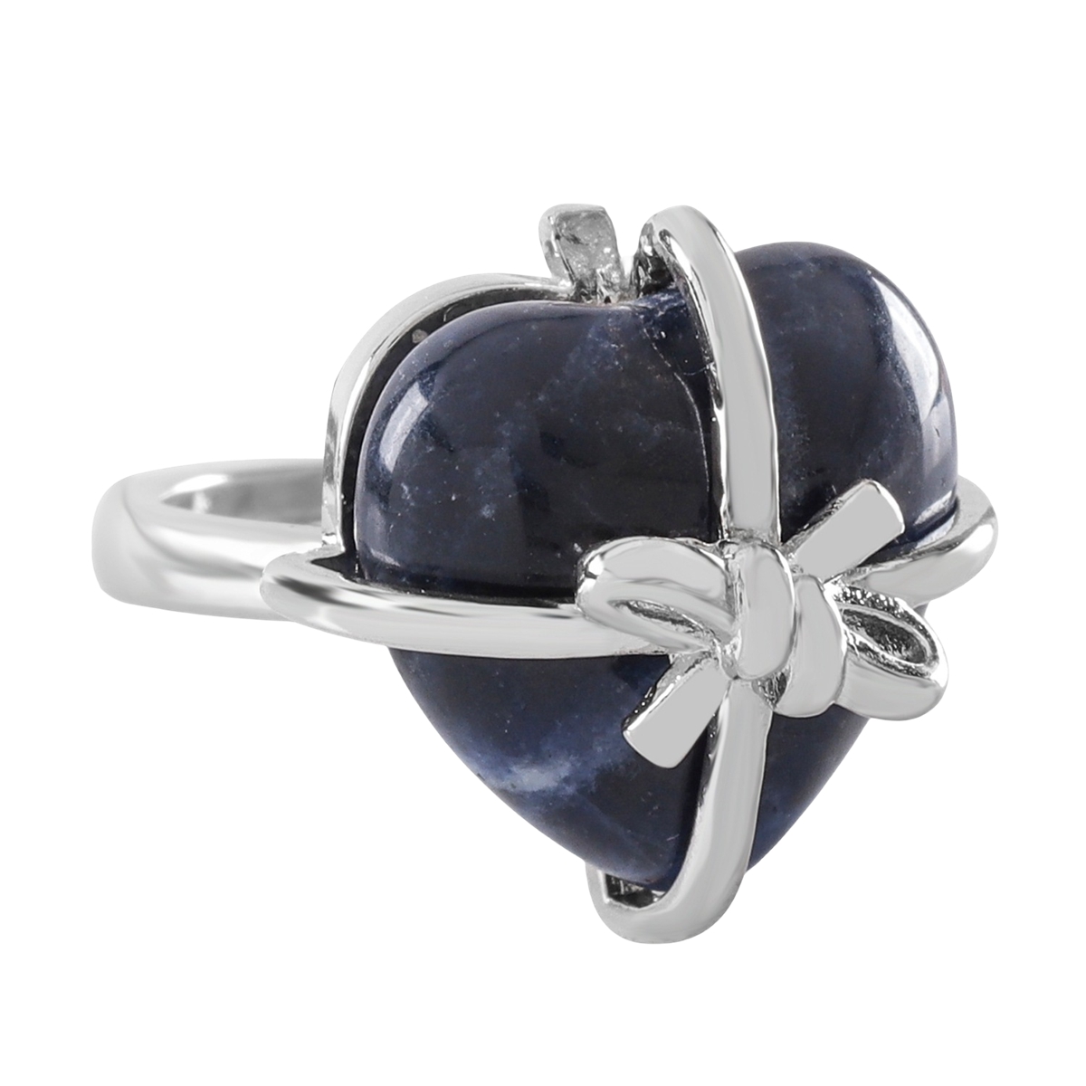 Silver Bowknot Heart Stone Rings for Women Men Adjustable SR0141S