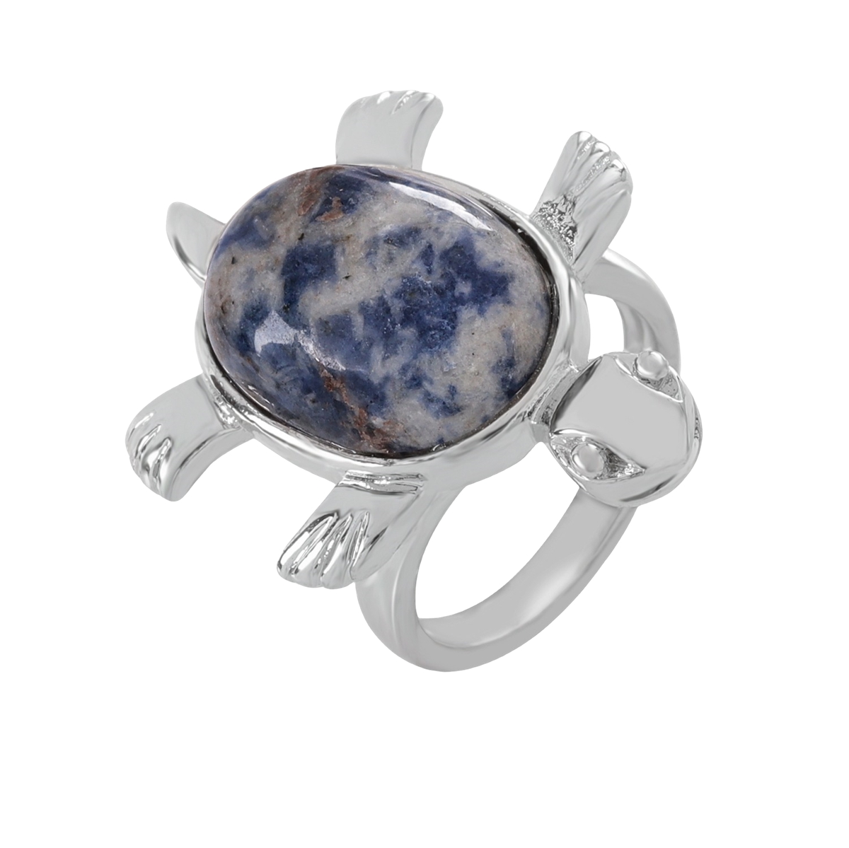 Silver Turtle & Tortoise Stone Rings for Women Men Adjustable  SR0148S
