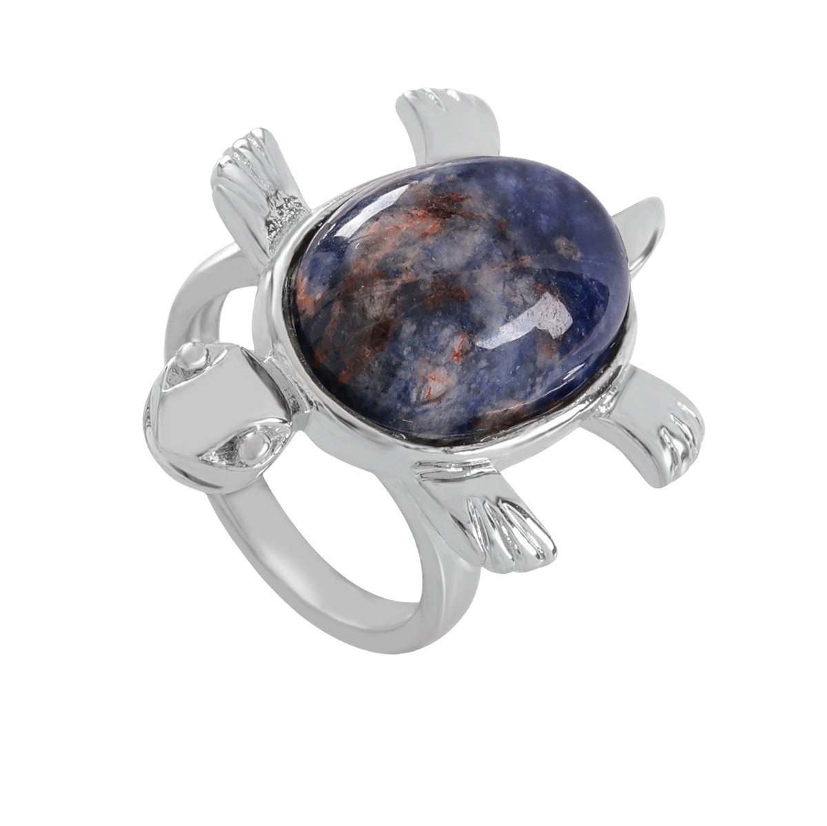 Silver Turtle & Tortoise Stone Rings for Women Men Adjustable  SR0148S