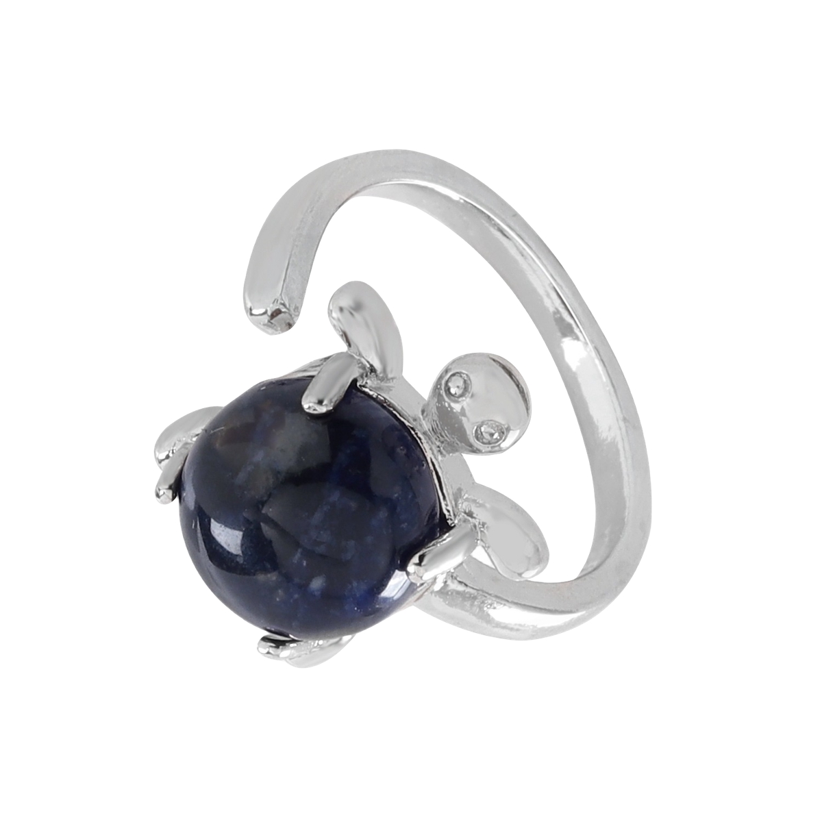 Silver Turtle & Tortoise Stone Rings for Women Men Adjustable SR0149S 10MM Gemstone CAB