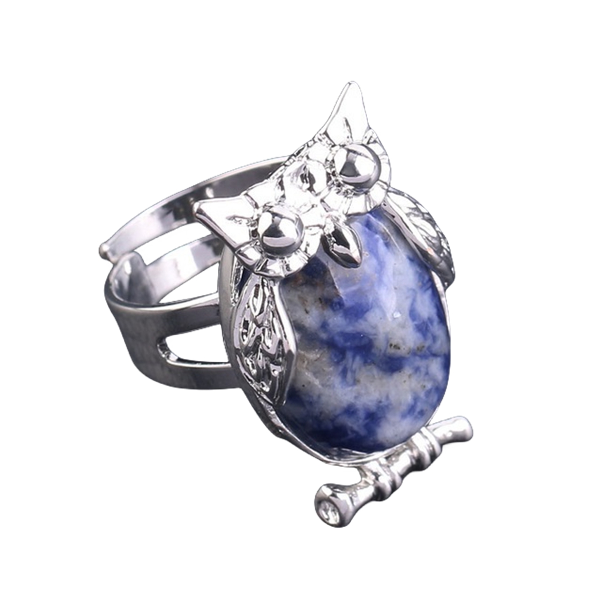 Silver Owl Stone Rings for Women Men Adjustable SR0151S
