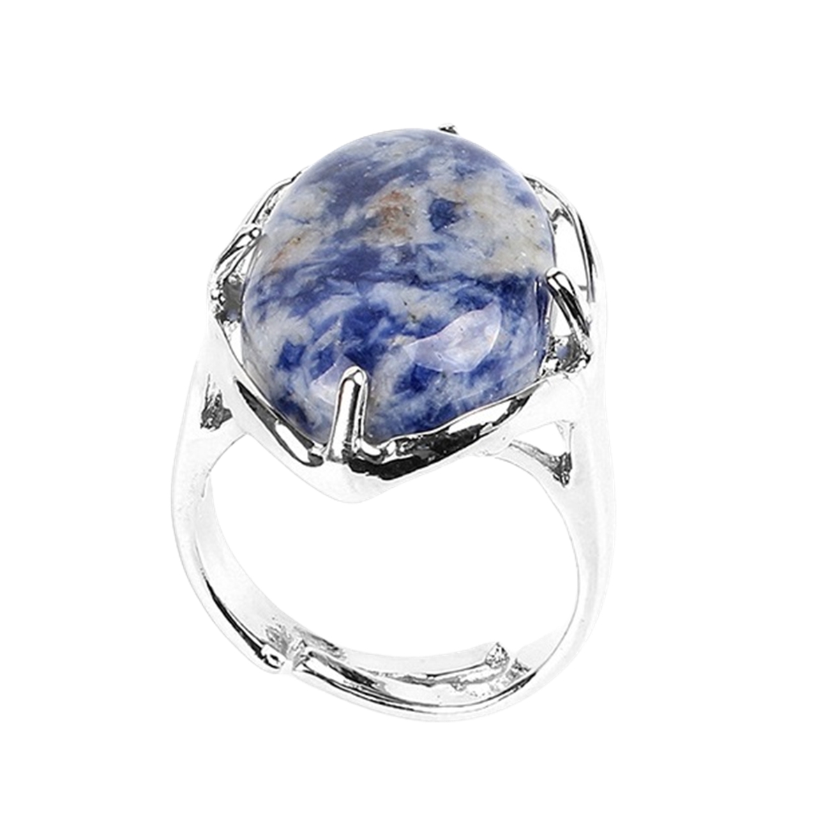 Silver Stone Rings for Women Men Adjustable 18x25MM Oval Gemstone CAB SR0156S 