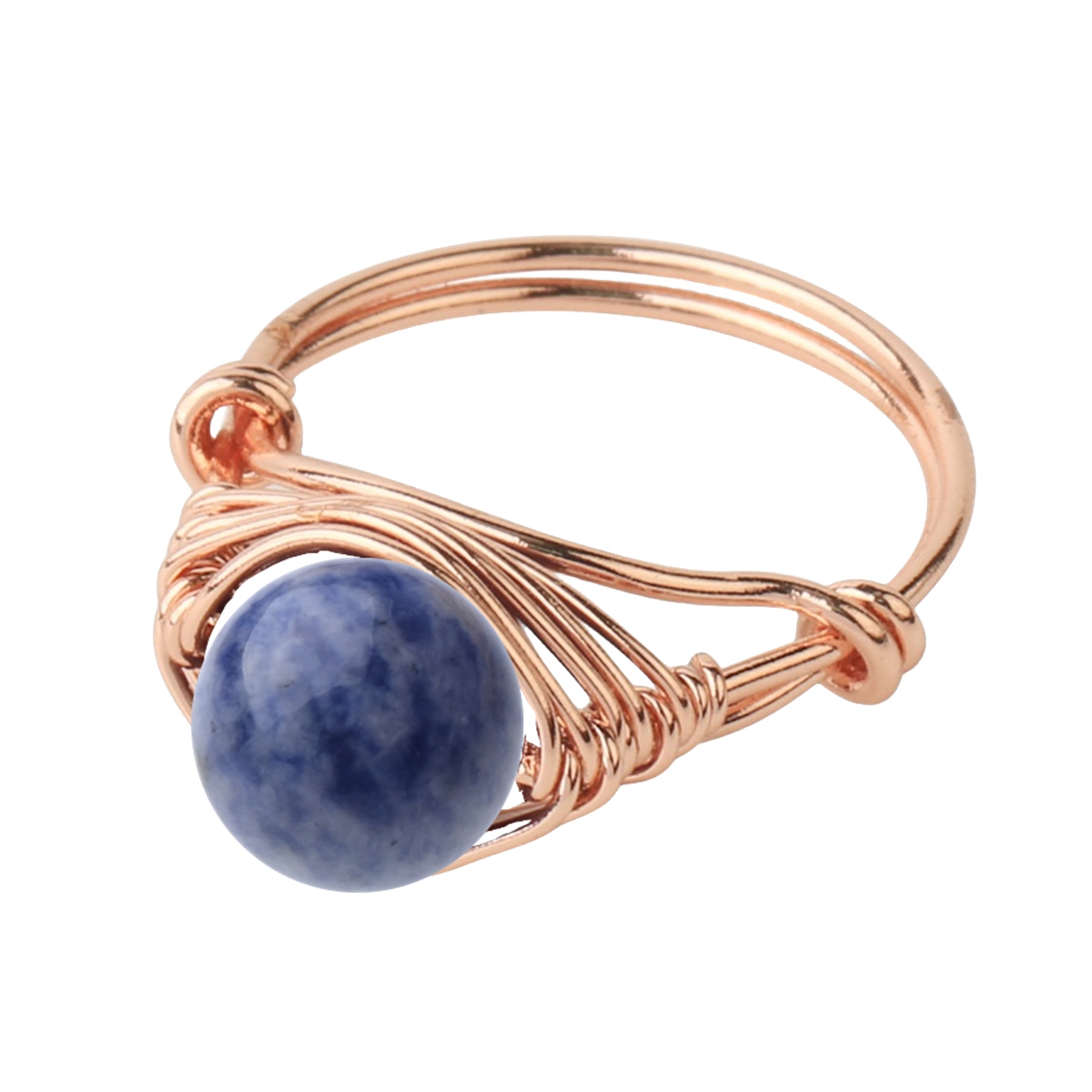 Healing Gemstone Ring for Women 10MM Beads Rose Gold Wire Wrapped Adjustable Ring SR0163 