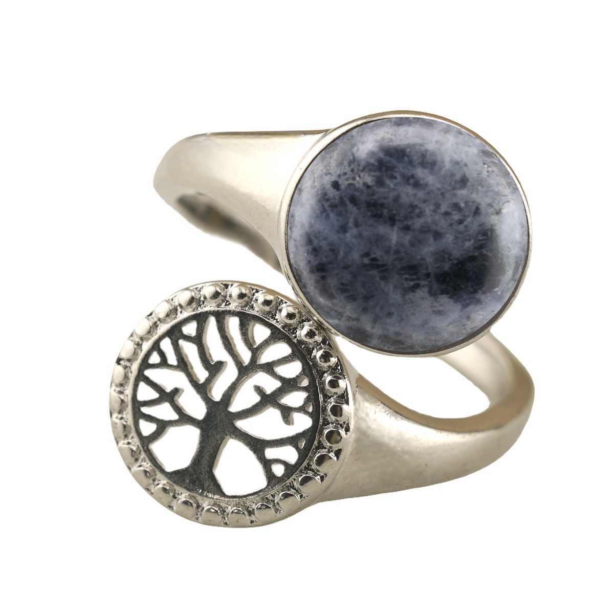 Silver Life of Tree Stone Rings for Women Men Adjustable 10MM Round Gemstone CAB SR0171S