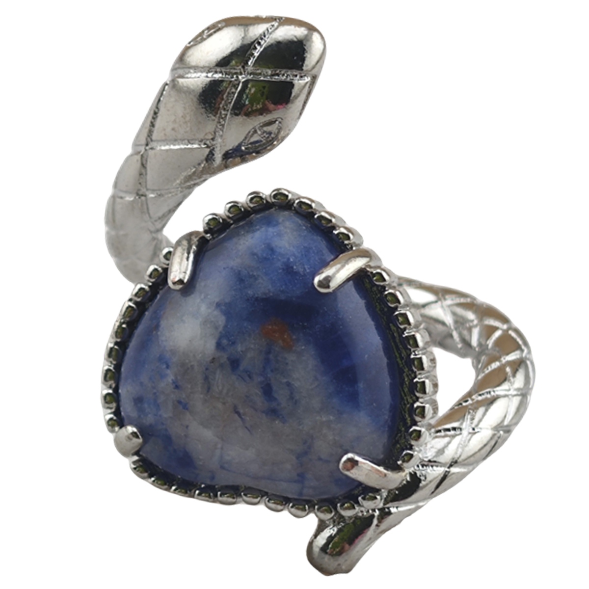 Silver Snake Stone Rings for Women Girl Adjustable 15MM Heart Gemstone Cabochons Rings SR0181S