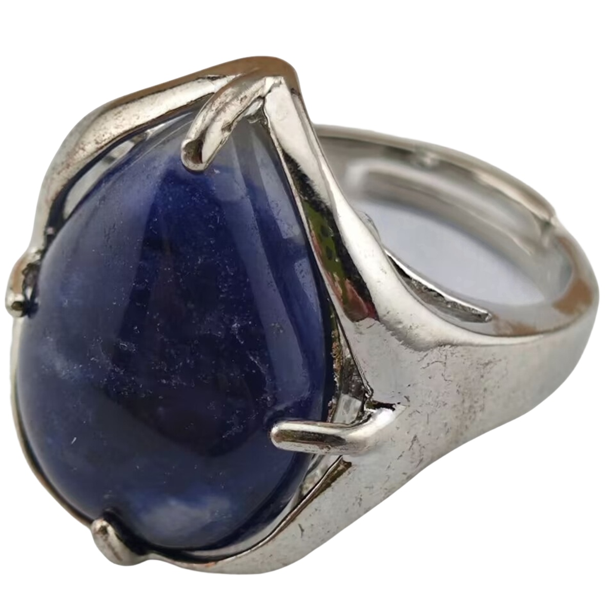 Silver Stone Rings for Women Men Adjustable 13x18MM Teardrop Gemstone Cabochons SR0186S