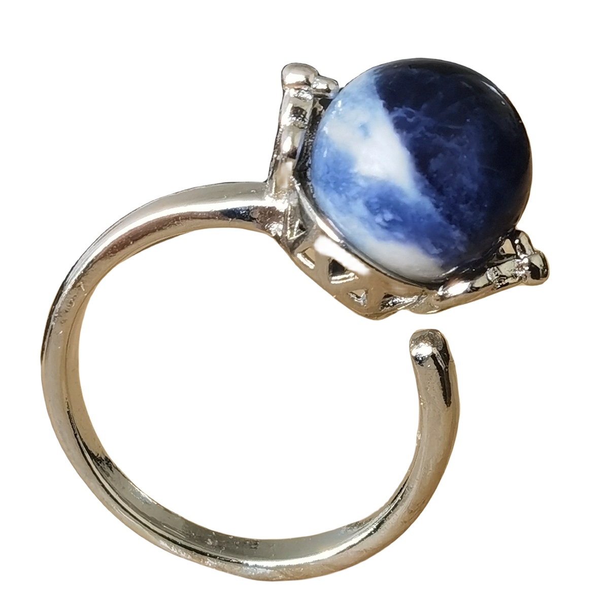 Silver Women 10MM Stone Balls Rings Adjustable SR0190S