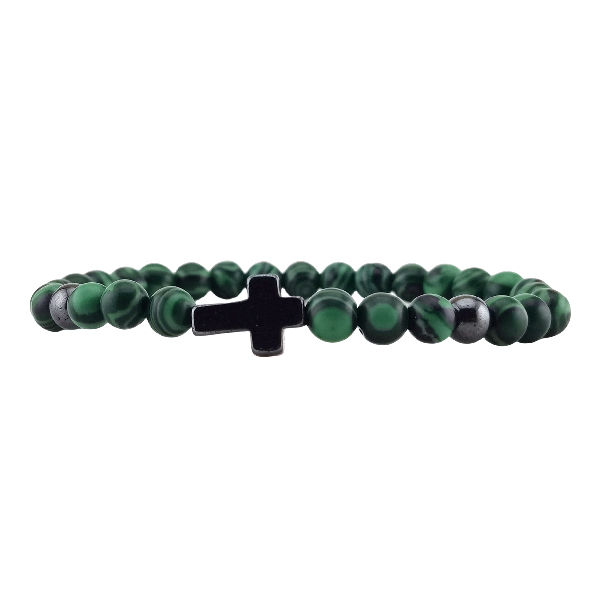 Hematite Cross 6MM Gemstone Beads Stretch Bracelets