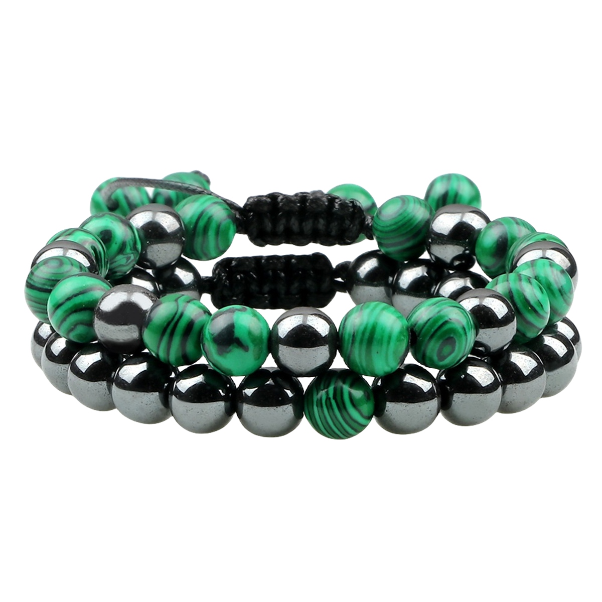 Couple Gemstone Set Bracelets Hematite and Natural Stone Adjustable Woven Bracelets