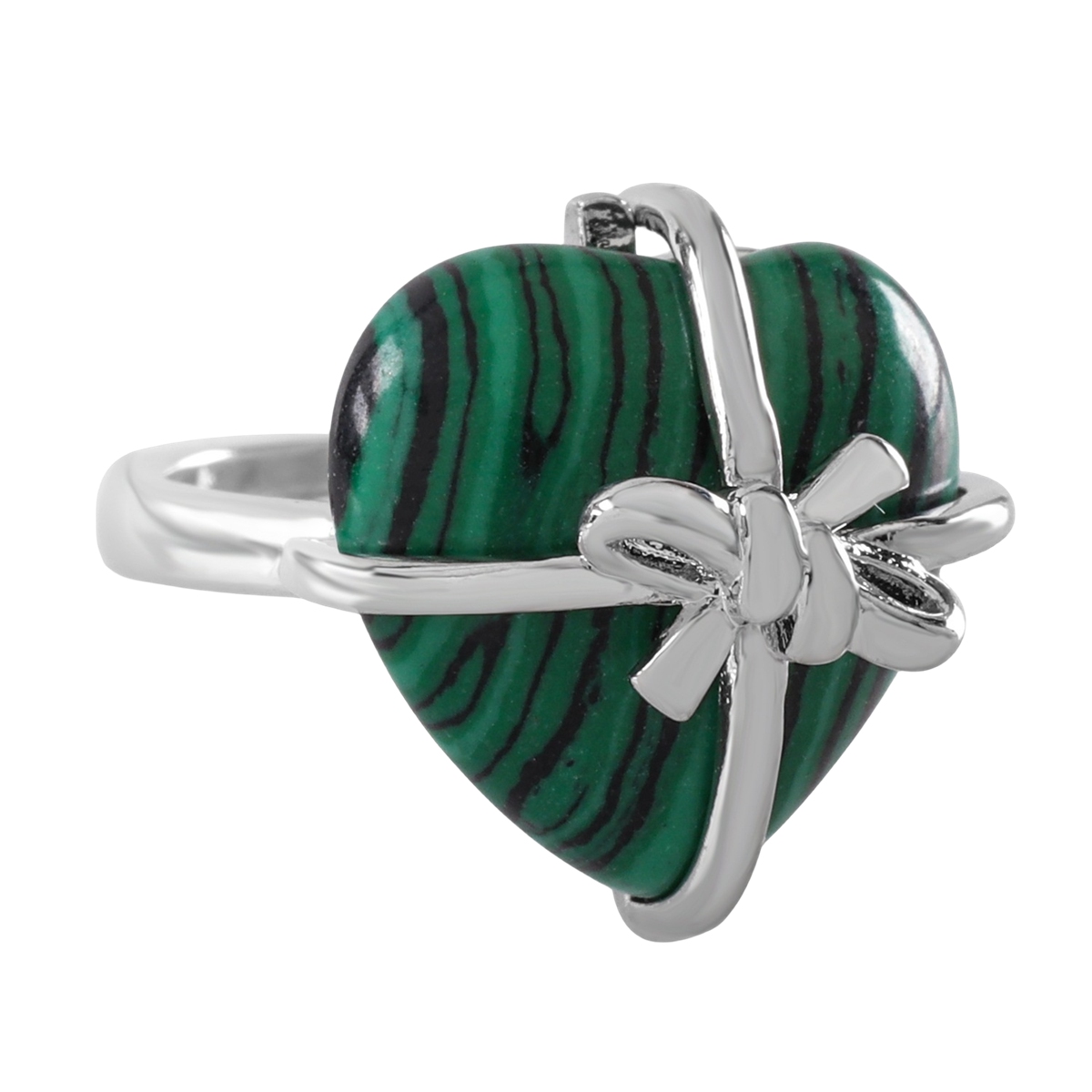 Silver Bowknot Heart Stone Rings for Women Men Adjustable SR0141S