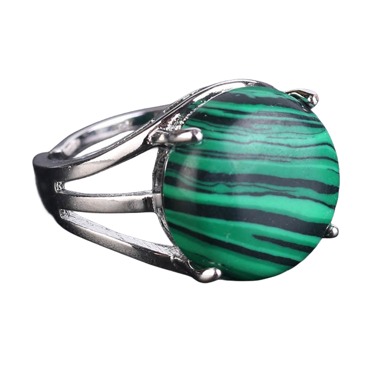 Silver 16MM CAB Stone Rings for Women Men Adjustable SR0152S