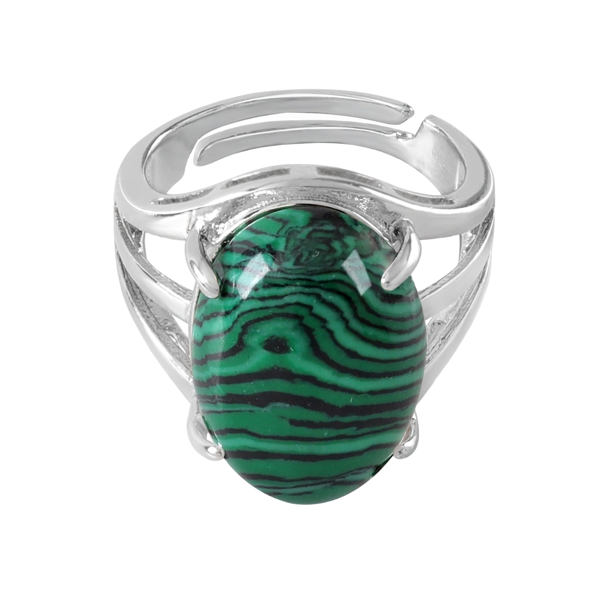 Silver Stone Rings for Women Men Adjustable  SR0154S 13X18MM Gemstone CAB