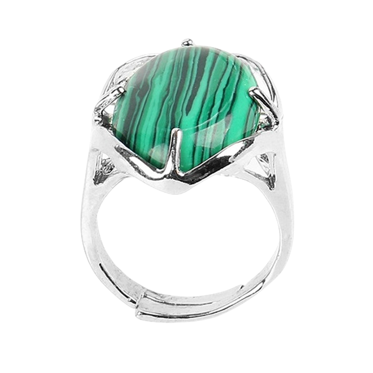 Silver Stone Rings for Women Men Adjustable 13X18MM Oval Gemstone CAB SR0156S 