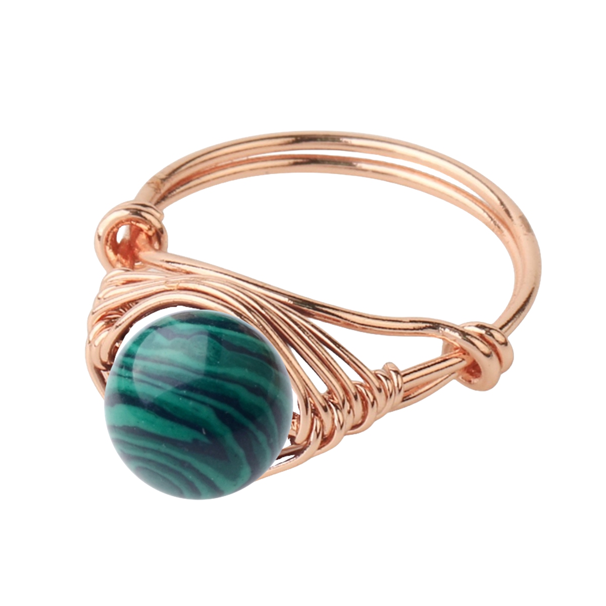 Healing Gemstone Ring for Women 10MM Beads Rose Gold Wire Wrapped Adjustable Ring SR0163 