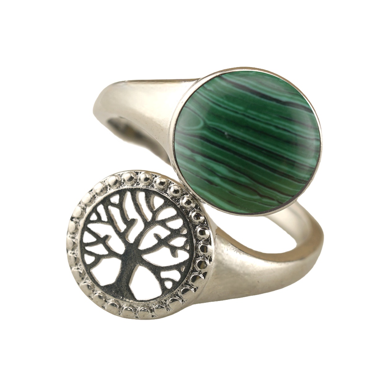 Silver Life of Tree Stone Rings for Women Men Adjustable 10MM Round Gemstone CAB SR0171S