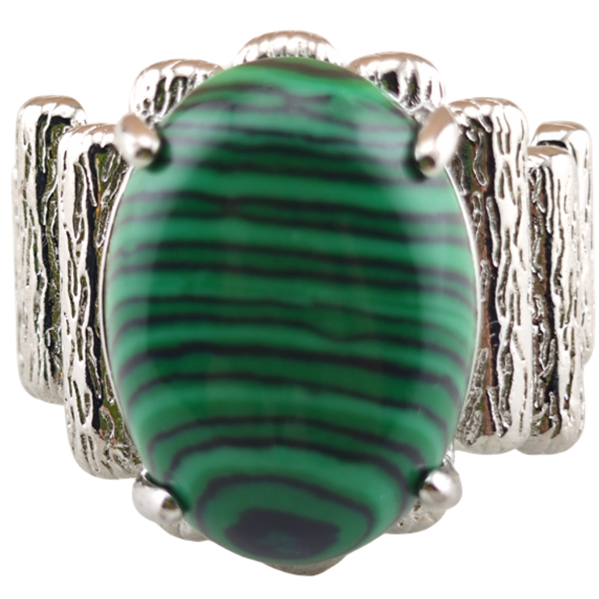 Silver Stone Rings for Women Men Adjustable 13x18MM Horse Eye Gemstone CAB SR0177S