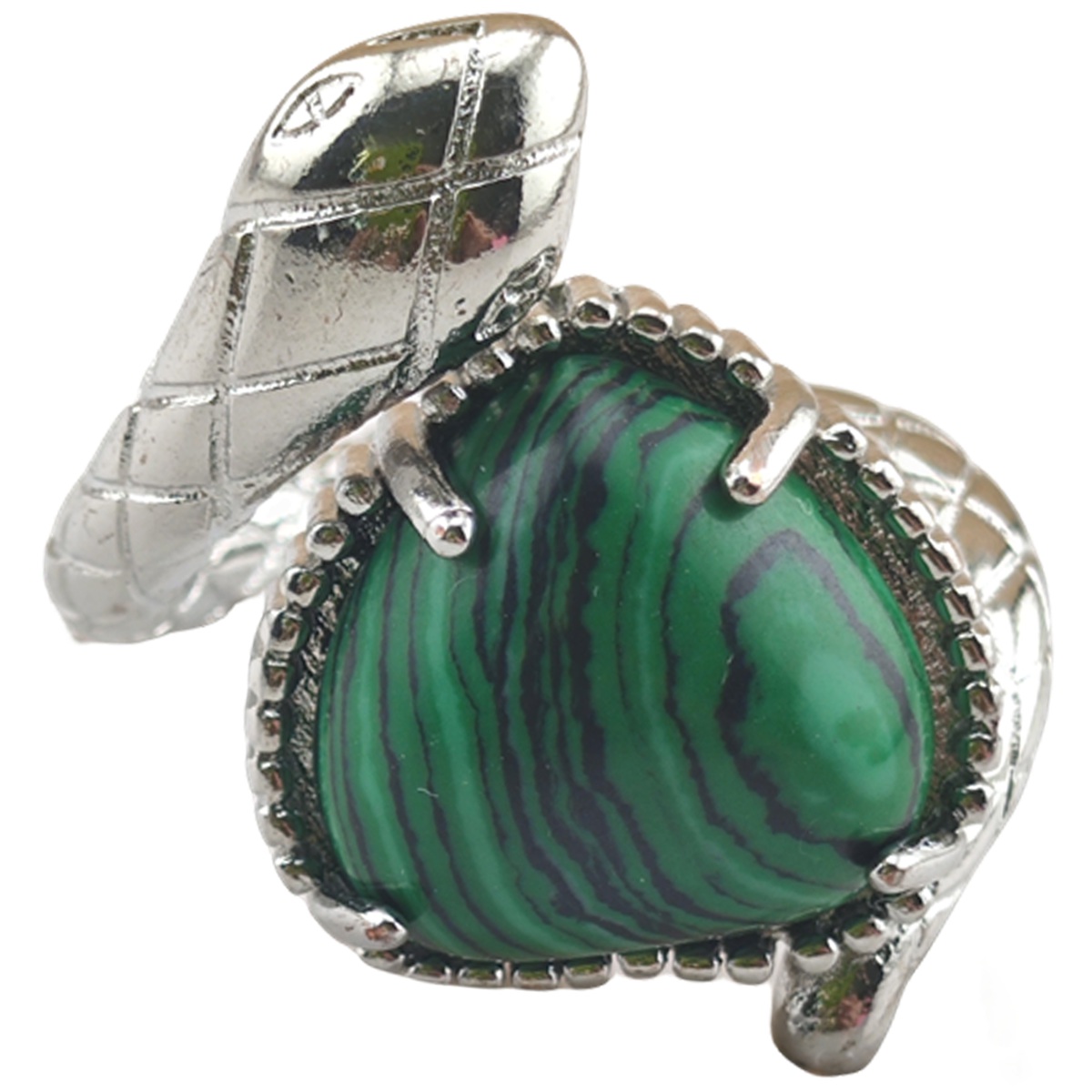 Silver Snake Stone Rings for Women Girl Adjustable 15MM Heart Gemstone Cabochons Rings SR0181S