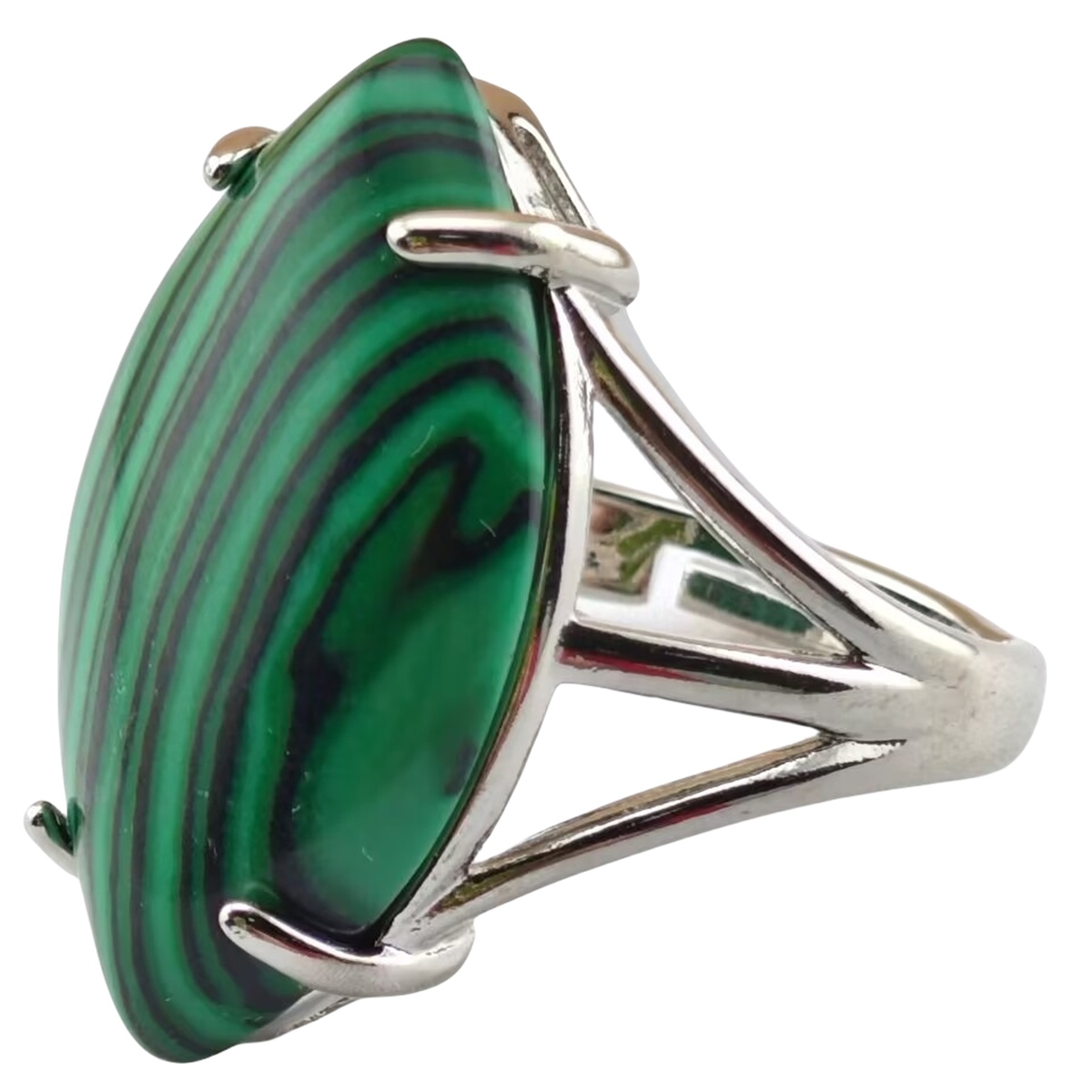 Silver Stone Rings for Women Men Adjustable 15X25MM Horse Eye Gemstone CAB SR0184S