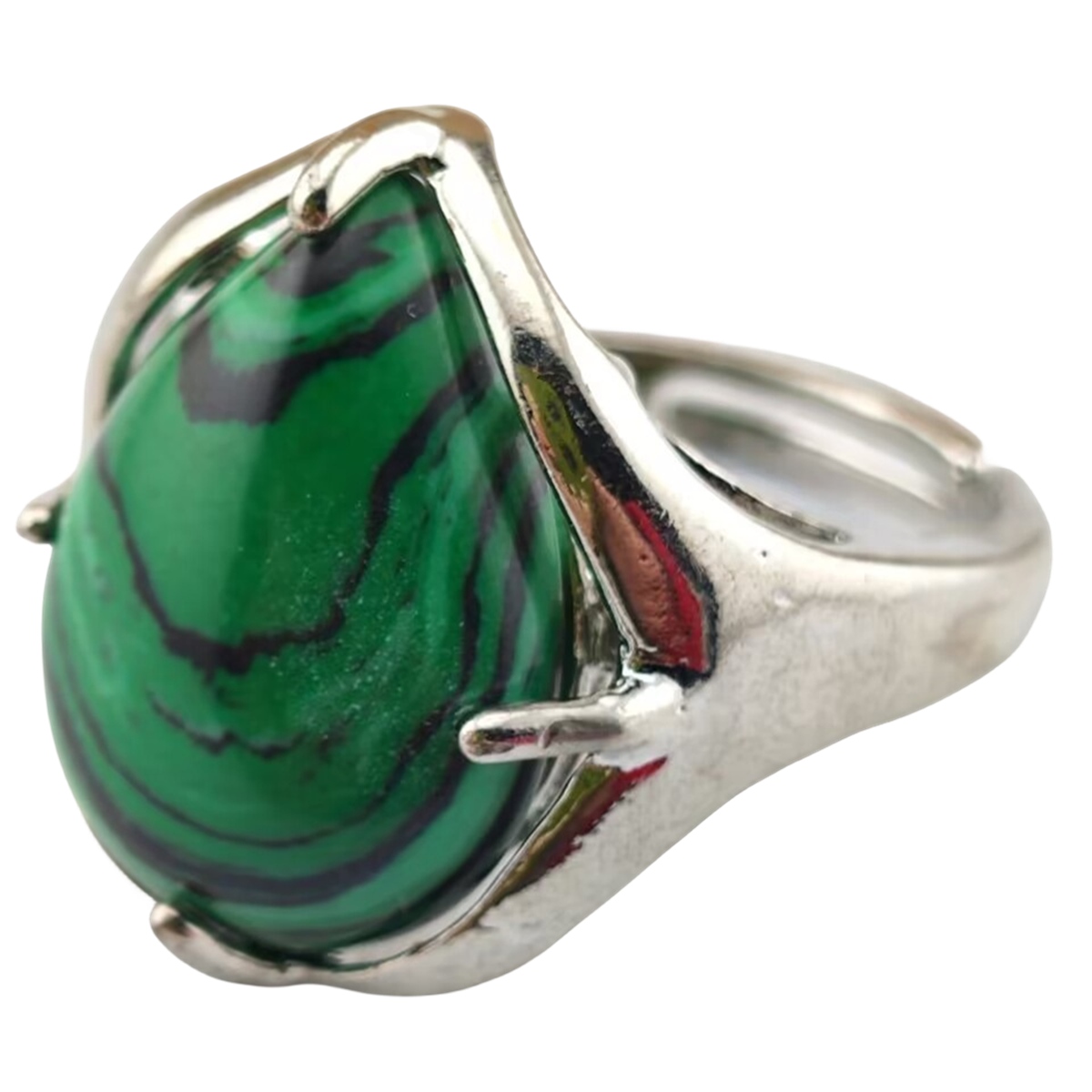 Silver Stone Rings for Women Men Adjustable 13x18MM Teardrop Gemstone Cabochons SR0186S