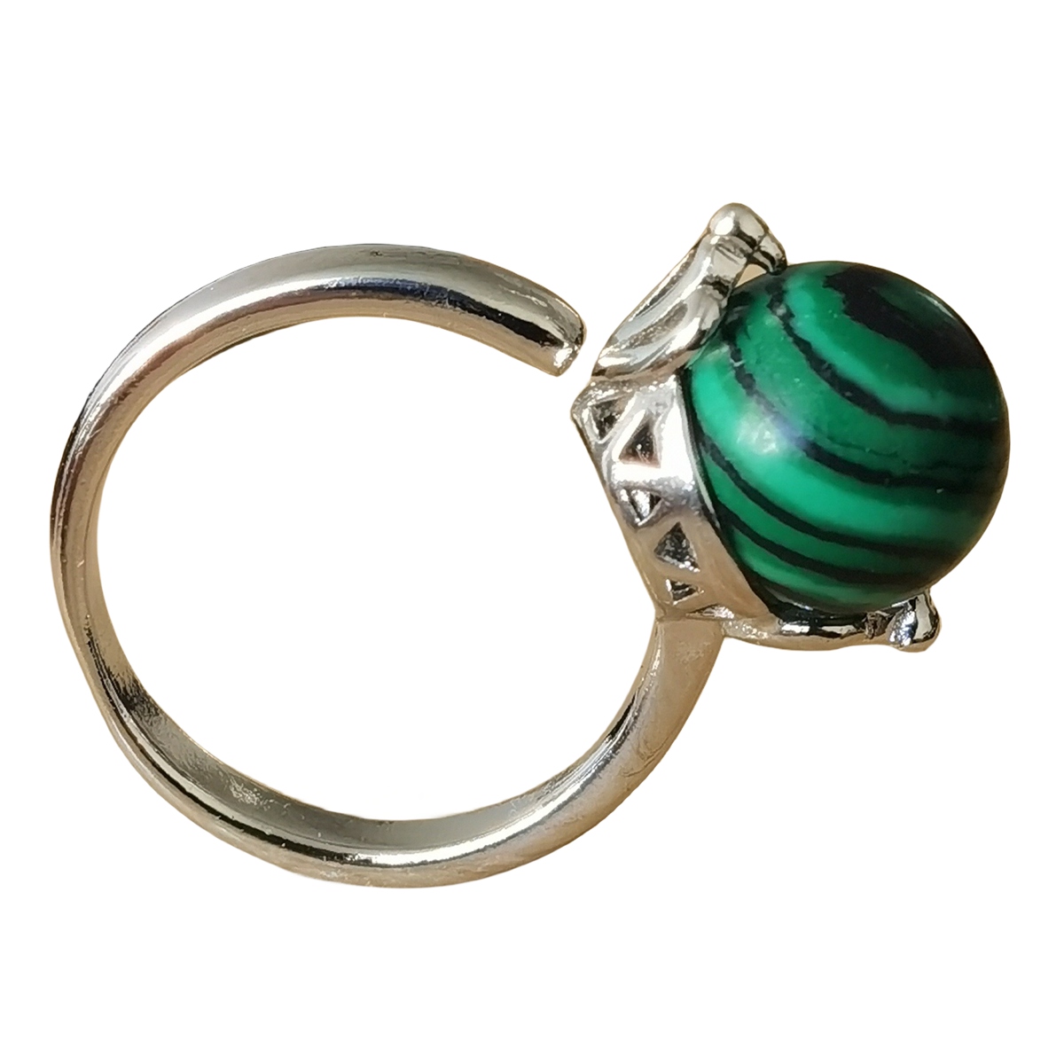 Silver Women 10MM Stone Balls Rings Adjustable SR0190S